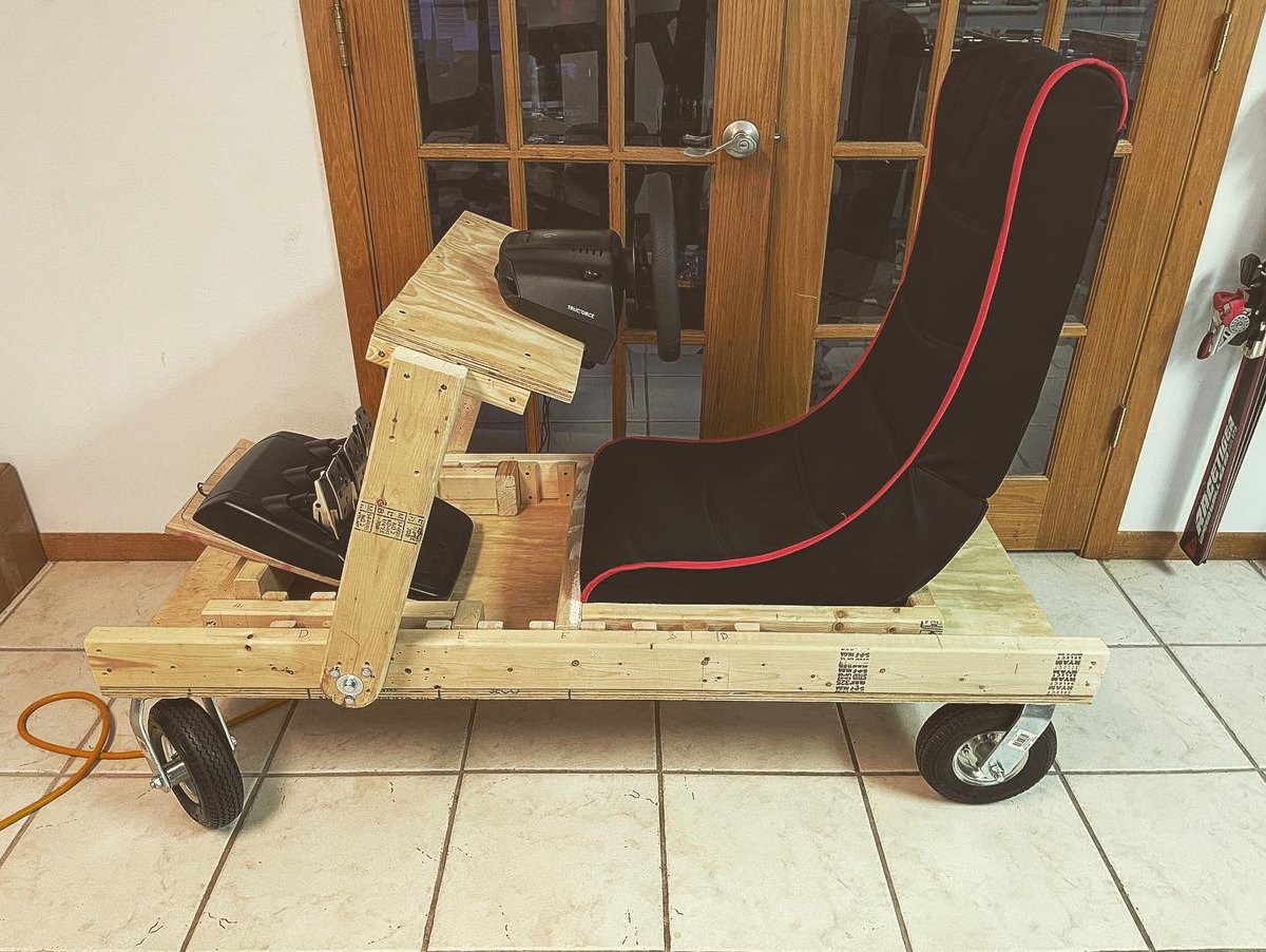 plainpaul's tweet image. Santa brought the kids a G923. I wanted a setup that would reuse my son’s gaming chair but also be adjustable so my youngest could turn laps as well as myself. Currently, after a month of various revisions & rebuilds. #simracing #gamer #gaming #diy #f122 #grandTurismo #logitech