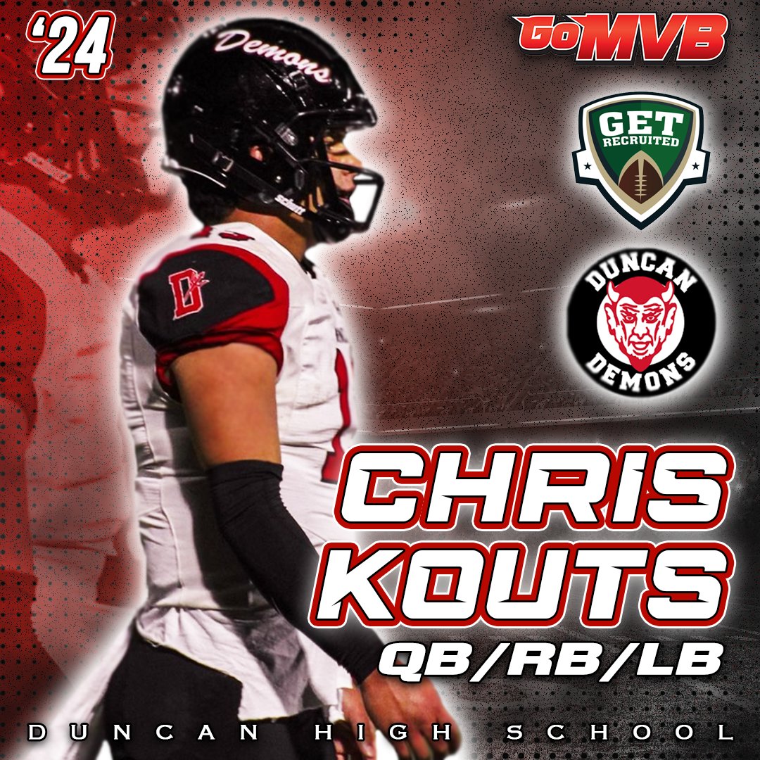 🚨Player Spotlight🚨
CHRIS KOUTS
'24 QB/RB/LB
Duncan Demons, OK
6'3' 211
⚾️🎽🏀🏈
2nd Team All Area Quarterback
Hand Size: 9.5'
GPA: 4.25

Film: Gomvb.com/chriskouts
Follow: @CjKouts
Coach: @grantoliver13

#gomvb #highschoolfootball #collegerecruit #ncaafootball #classof2024