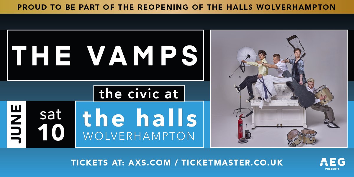 TheVampsband's tweet photo. Excited to say we're going to be seeing you a few more times this summer around the UK &amp; Ireland... We'll be playing The Halls Wolverhampton on June 10th. Tickets on sale this Friday at 10am. You can sign up for venue pre-sale here: https://t.co/3g63CQSmMv  more to come 🌞 https://t.co/3mWhgPN1is