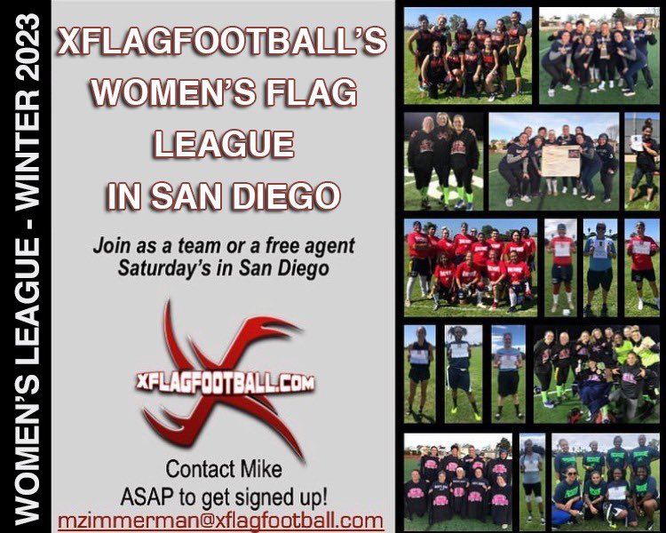 Our San Diego Women’s league starts 2-18! If you would like to sign up a team OR play as a free agent please contact us asap!

*

*

*

#flagfootball #fitness #sports #football #flagfootballleague #california #health #healthandwellness #healthy #awards #winning