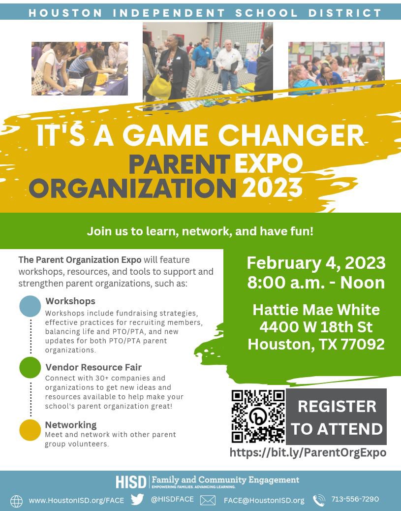 To register, visit bit.ly/ParentOrgExpo 😊 @HISDFACE