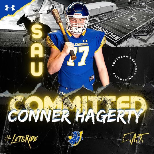 After talking with family and coaches I have decided to commit to Southern Arkansas University!!!🔵🟡 @Coach_MasonHite @CoachJAlvarez @CoachPond53 @CoachBradSmiley