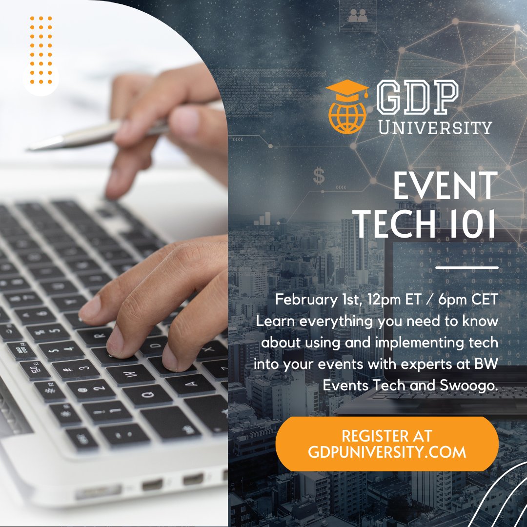 Looking for new solutions or curious about the latest when it comes to event tech? Join our next #GDPUniversity class, Event Tech 101 on February 1st at 12pm ET! Learn from experts at BW Events Tech and @Swoogo. Register at GDPUniversity.com