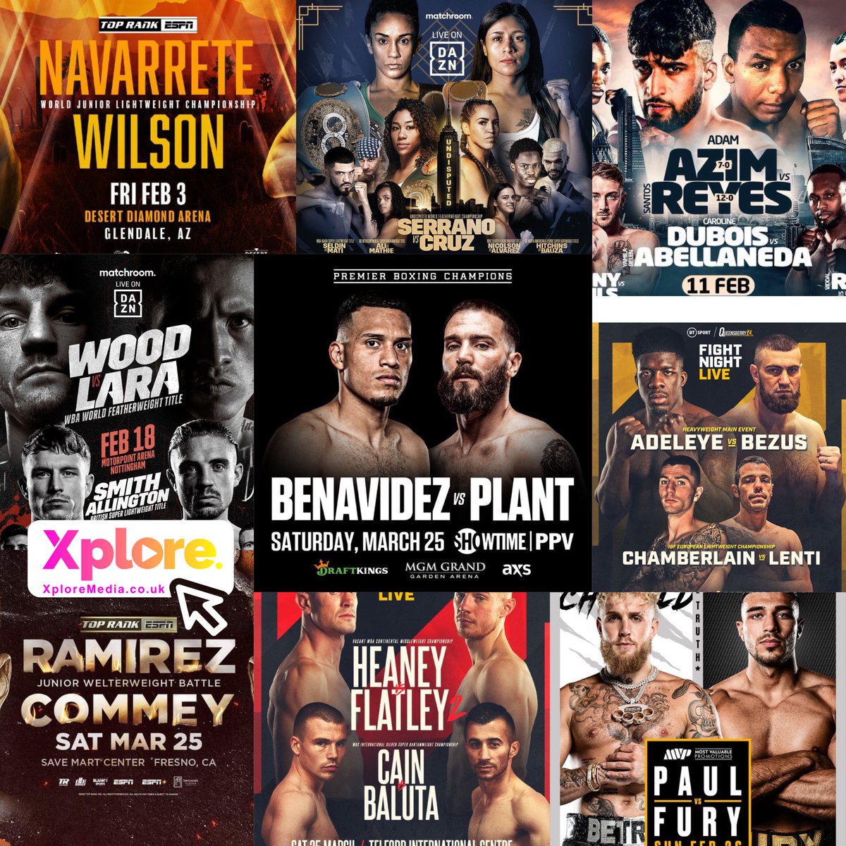 #DilmaghaniDhillon 24/2
#MayweatherChalmers 25/2
#ButlerDerbyshire 25/2
#BronerWilliams 25/2
#PaulFury 26/2
#MakubuJack 26/2
#KhademiAhmed 3/3
#MullinsRoberts 3/3
#Boxxer #BadBlood 4/3
#FierroEstela 4/3
#NunezBustamante 4/3
#RodriguezOrtiz 4/3
#SwinglerNichlmao 4/3