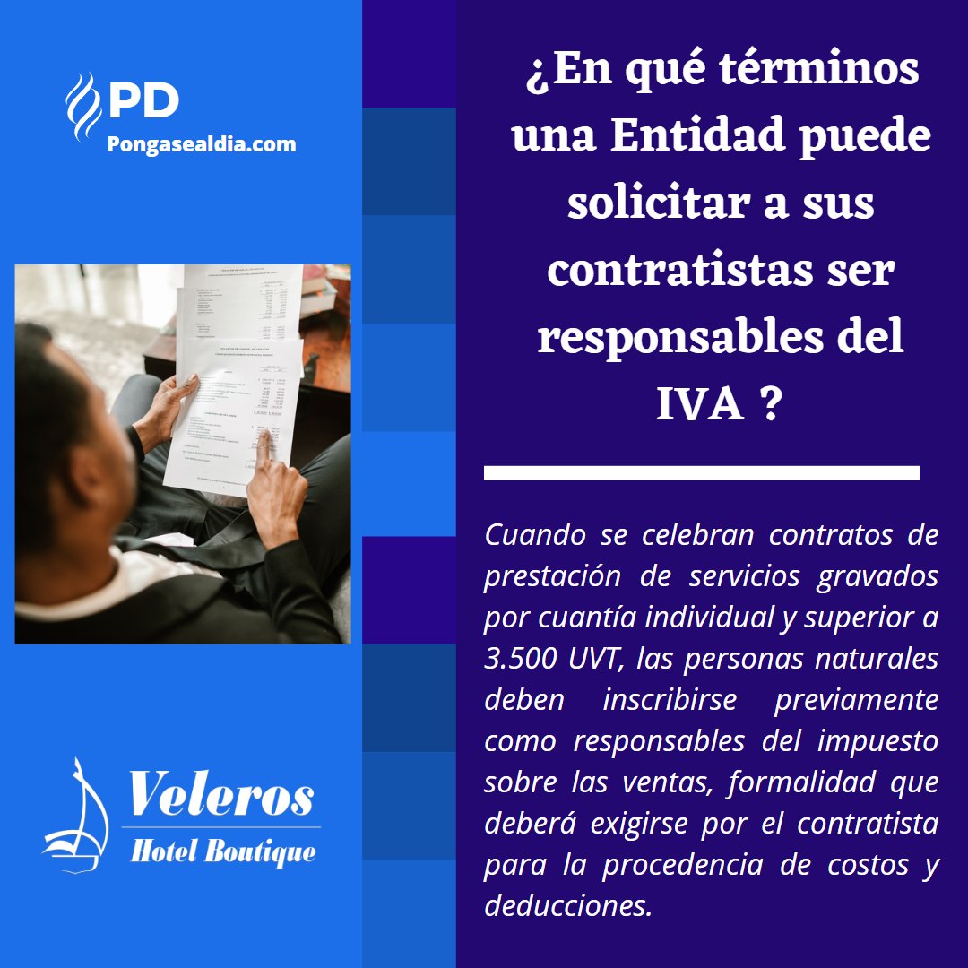 pongasealdia's tweet photo. ¿En qué términos una Entidad puede solicitar a sus contratistas ser responsables del IVA ? #Contabilidad #DIAN #DólarHoy #Impuestos #NotiCETA #Contabilidad #Contador #Contadora
https://t.co/FBZcPyyP1C https://t.co/84HyfTSc3V