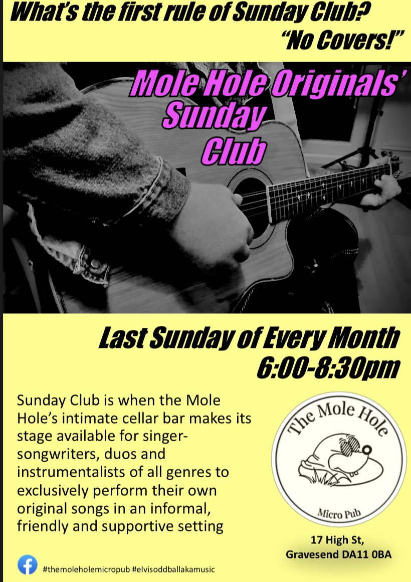 elvisoddballaka's tweet photo. I’m excited to be hosting an exciting new original music event at the Mole Hole Micro Pub in Gravesend this Sunday! https://t.co/QknE7yuI8I