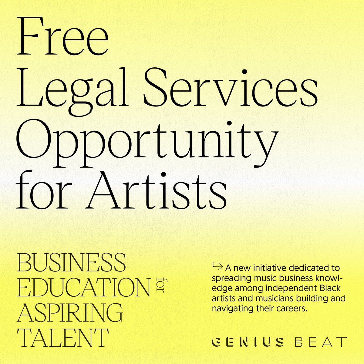 Genius's tweet photo. we're offering access to potential legal services as part of the continuation of our #GeniusBEAT program

apply here: https://t.co/0oRBN0n8KE https://t.co/AjqCG3VUxp