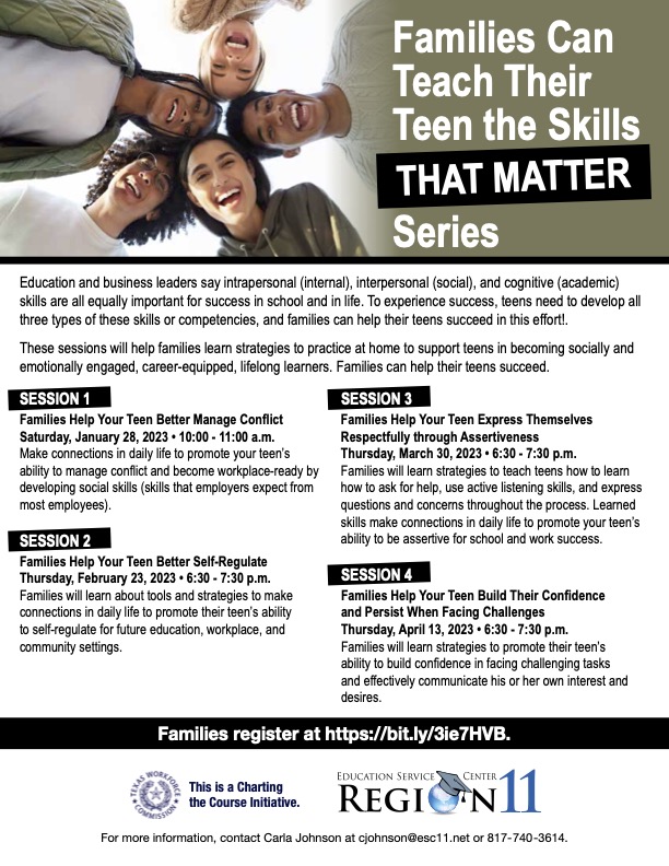 Come start a great series to learn skills for families and students to be successful in school and life.