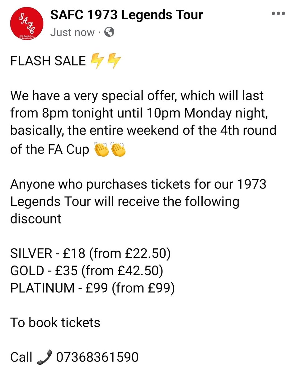 73LegendsTour's tweet photo. Huge Flash Sale for this weekend only ⚡⚡

Retweets massively appreciated 🙏🙏

https://t.co/arl5tkwSa1

#safc #SAFC 🔴⚪🔴⚪ https://t.co/q9THCVTrpv