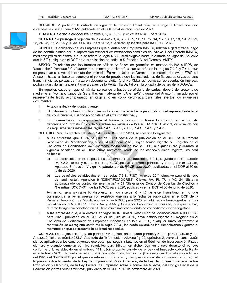 LeonoraTrade's tweet photo. México 🇲🇽 27/12/2022 @SHCP_mx @SATMX @DOF_SEGOB
Reglas Generales de Comercio Exterior para 2023 y sus Anexos 2 y 13.
➡️Vigor 1/01/2023
➡️Ver excepciones transitorios
#RGCE #ANAM #Export #entradaenvigor #Transitorios #TIGIE #TLCAELC
@OliviaSalomonV
@EmbCarlosFelix @EncinasN https://t.co/2Isl0Ff4oa