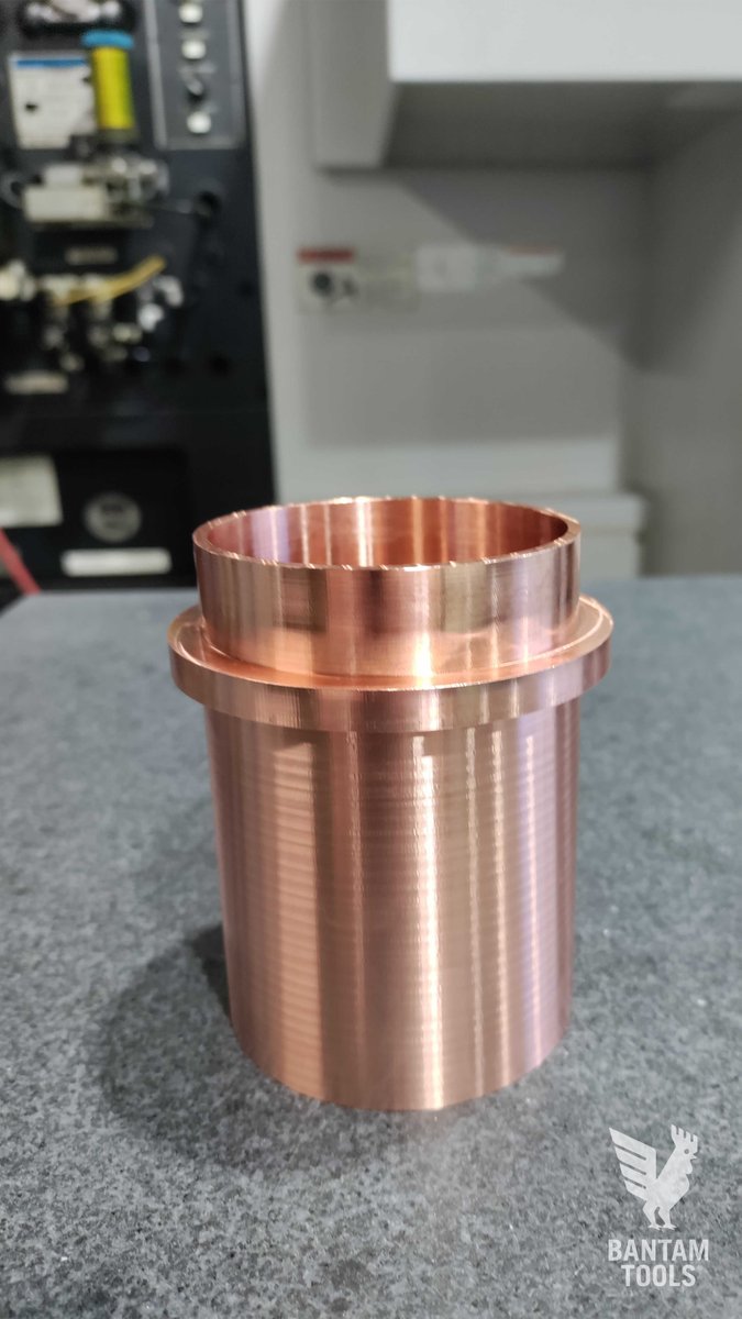 bantamtools's tweet image. Our machinists are milling copper parts using one of our aerospace-grade Mazak 510Cs. Since copper 101 is prone to welding, we kept a close eye on the feed per tooth. While running a 3/8" tool we ran at 0.002 in/tooth and then ran the 1/2" tool at 0.0032 in/tooth. 
#bantamtools