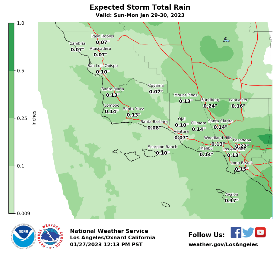 NWSLosAngeles's tweet photo. Latest details for the Sunday - Monday storm.  Precipitation will be light with no flooding concerns. LOW SNOW LEVELS will result in mountain road issues and delays, including the #TejonPass #Grapevine #Interstate5 Sunday Night into Monday. #cawx #laran https://t.co/voXMaTN23r