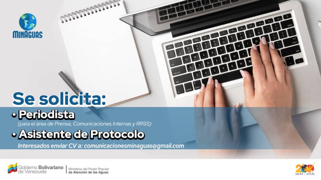 📌 Buscamos talentos  en el área de comunicaciones corporativas, prensa, redes sociales y protocolo. Si tienes experiencia en algunas de estas áreas y vives en Caracas,  envíanos tu hoja de vida al correo: comunicacionesminaguas@gmail.com 📲 💻