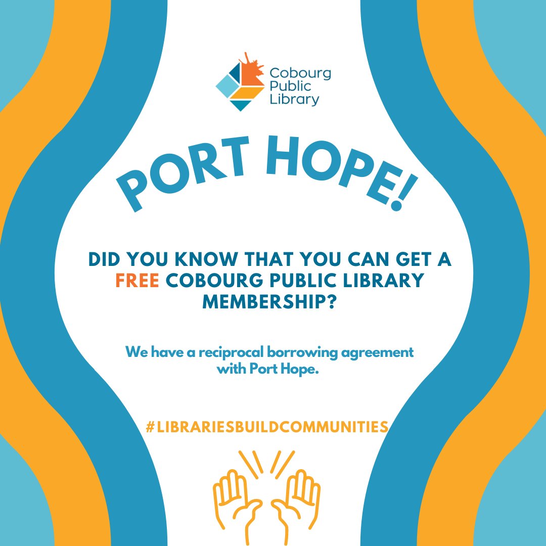 cobourgPL's tweet photo. #PORTHOPE: Did you know that you can get a free Cobourg Public Library membership?
.
.
#librariesbuildcommunities #porthopeontario #cobourgontario https://t.co/Qp2aZY2CnD