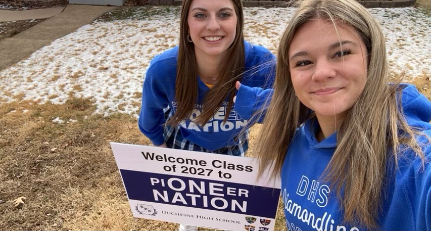 DuchesneHS's tweet photo. We're welcoming our incoming students to Pioneer Nation with a bit of Duchesne lawn decor!

Welcome to the family, Class of 2027!

#DHSPioneers https://t.co/nH320u41gM
