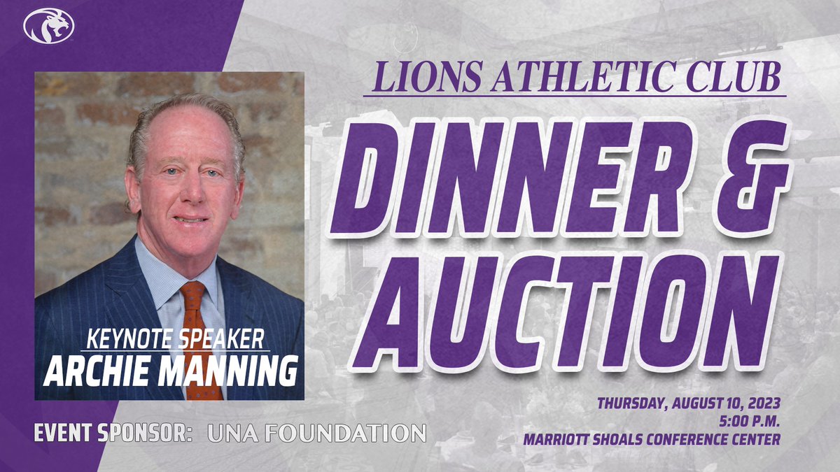 UNAAthletics's tweet photo. The North Alabama Lions Athletic Club is excited to announce the UNA Foundation as the Event Sponsor for this year's event‼️ We have less than 20 tables remaining, so reserve yours today by calling 256.765.4615 🦁 #RoarLions https://t.co/AVA1Yd1LD3