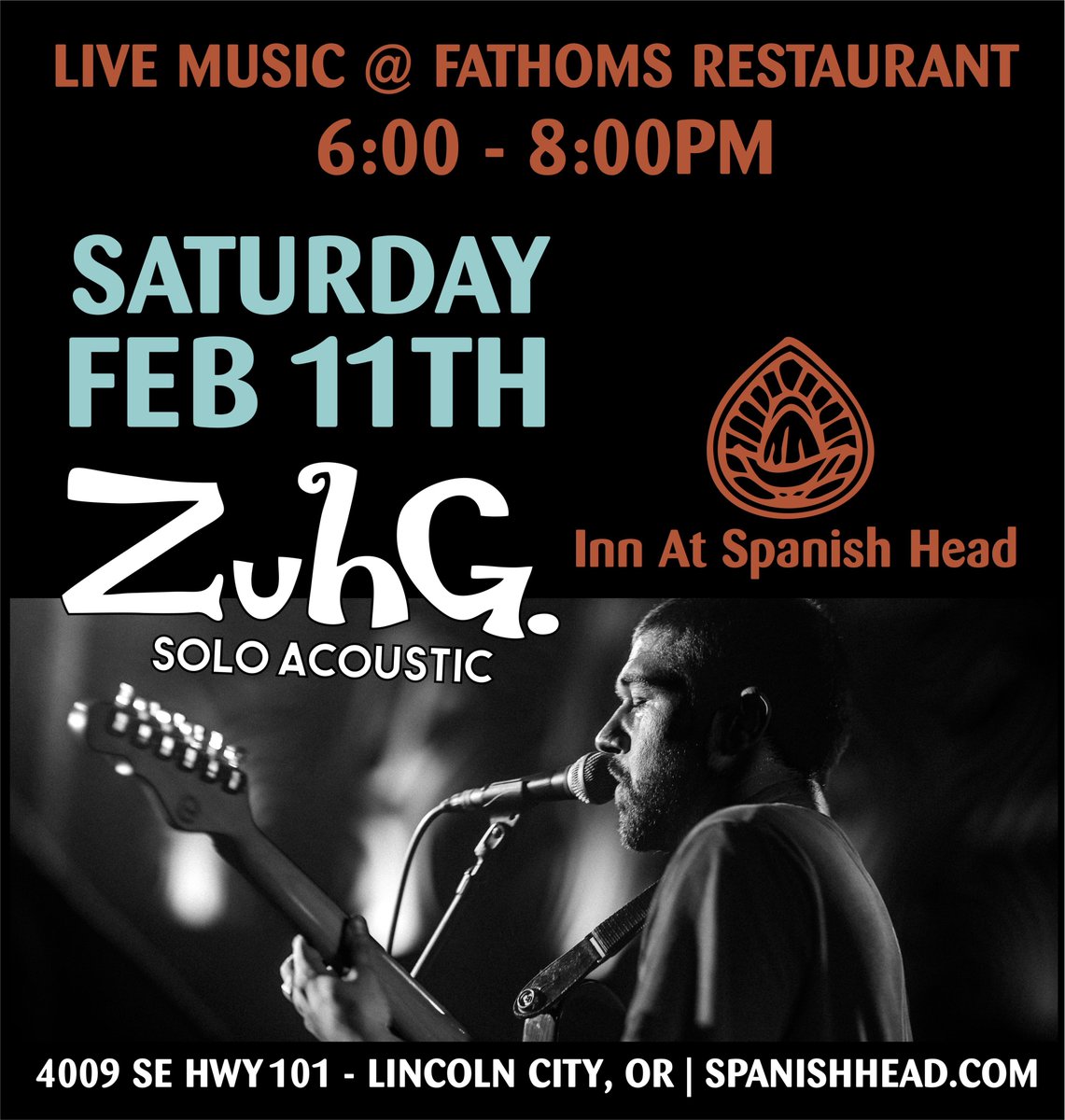 InnSpanishHead's tweet photo. Come see Zuhg perform at Fathoms Restaurant at the Inn at Spanish Head on Saturday, February 11th. Great food and wonderful music! Call 541-994-1601 to make your reservation. https://t.co/4pf628oVWV