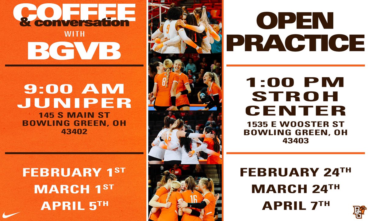 BGSUVolleyball's tweet photo. Mark your calendars, bring a friend or two, and join us on any or all of these days! 

#AyZiggy || #BGVB23 || #BGWarriors || #DreamBig https://t.co/DYq0HlbbSz