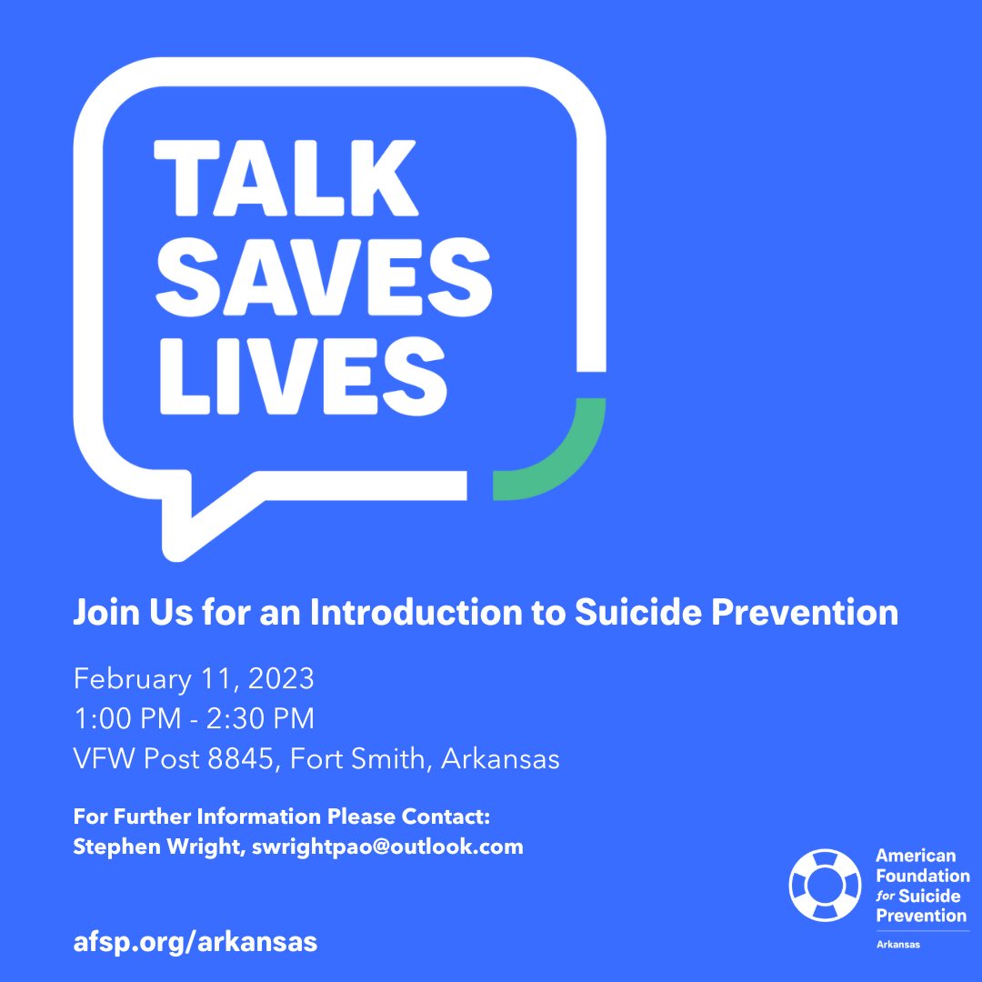 GeneralDarbyVFW's tweet photo. #TalkSavesLives an Introduction to Suicide Prevention is a community-based presentation that covers the general scope of suicide, the research on prevention, and what people can do to fight suicide. Registration link: https://t.co/m3vAcoYSBx #StillServing #YouMatter #Veterans https://t.co/0uoepP2qsW