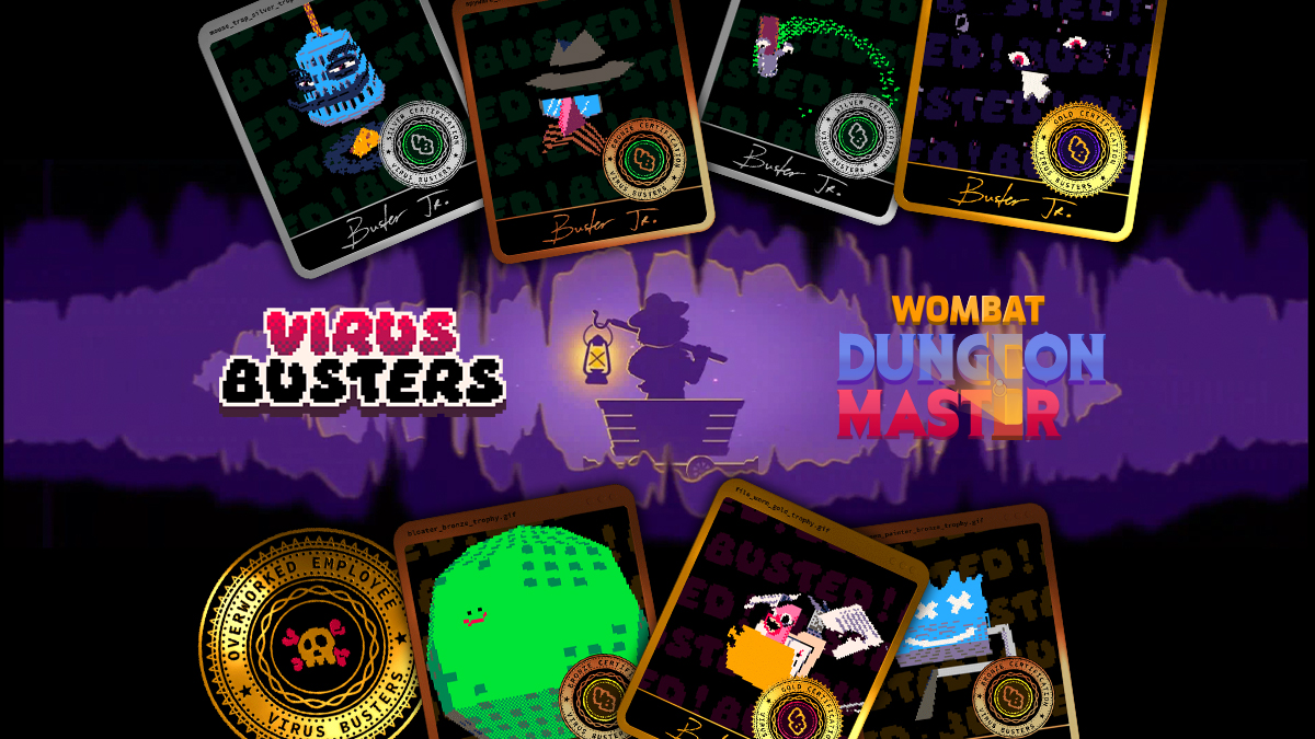🎊 Good news for everyone owning Virus Busters NFTs! Our trophies and achievements templates are now STAKABLE in Wombat Dungeon Masters! 🏆<a href="/WombatDungeon/">Dungeon Master</a>  <a href="/adoptwombat/">Wombat - powered by PlayMind</a> 

Now.... BACK TO WORK! 🦠🖥️

𝓑𝓾𝓼𝓽𝓮𝓻
𝒫𝓇𝑒𝓈𝒾𝒹𝑒𝓃𝓉 𝑜𝒻 𝒱𝒾𝓇𝓊𝓈 𝐵𝓊𝓈𝓉𝑒𝓇𝓈