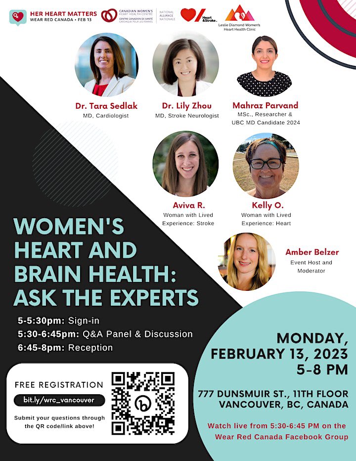 emiliettheberge's tweet photo. Organizing a free in-person &amp; live-streamed Q&amp;A in partnership w/ @CWHHAlliance @HeartandStroke  February 13th for #WearRedCanada re: women’s🫀🧠 health! Please RSVP (link/QR in poster) if you want to attend in person 🙌 #HerHeartMatters @Women__Heart @LZhouNeuro @AMBERontheair https://t.co/IUF6qdrseo