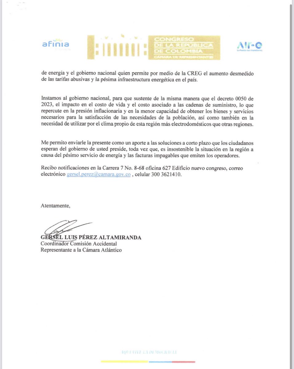 Sr, Pdte, <a href="/petrogustavo/">Gustavo Petro</a>, usted como jefe de Estado, es el encargado de garantizar la calidad de vida de todos los colombianos. 

Le solicitamos que mire la situación actual de la Región Caribe en las alzas de tarifas de energía. 

¡Nuestra gente no da espera a esta crisis!

🆘