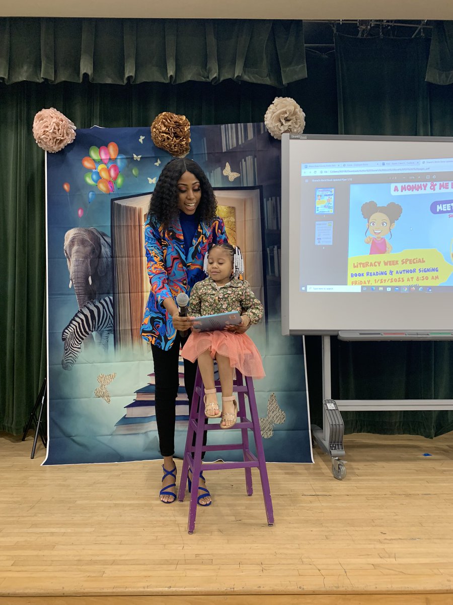 NorwoodElem's tweet photo. What an incredible way to wrap up #flcelebratesliteracy week! Author @ShanineAlessia did an engaging read-aloud and book signing of Shanel’s World, a story about celebrating what makes you different. @MDCPS_ELA @MDCPSNorth @EducationFL https://t.co/pD121JqpBh
