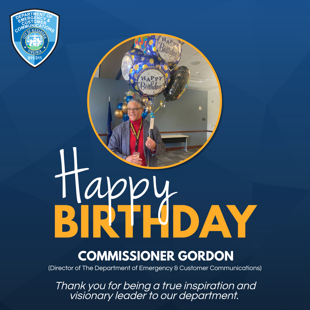 AlexandriaVA311's tweet photo. Our Director's birthday is today, and we wish her a very happy birthday and appreciate her vision and leadership for our team.
#DECC
#ALEX311
#ALEX911 https://t.co/bkZNjU2gvB