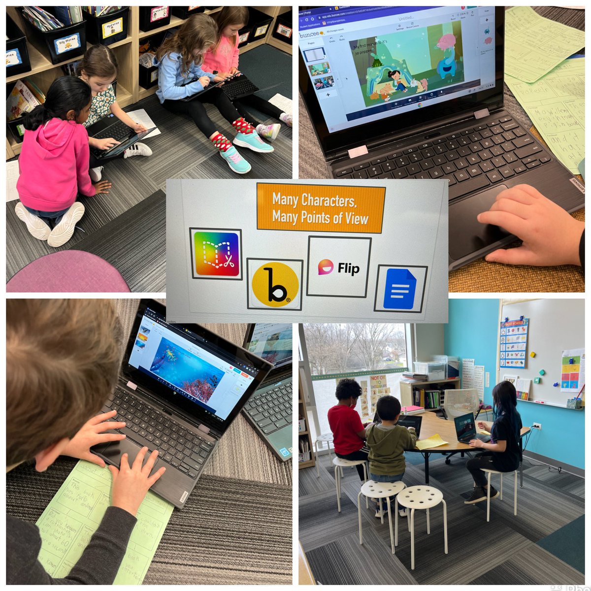 2nd graders having fun working In teams to publish their U4 opinion writing w the choice of tool they think works best for them to share their learning! Love the supportive peers helping each other! #d60learns