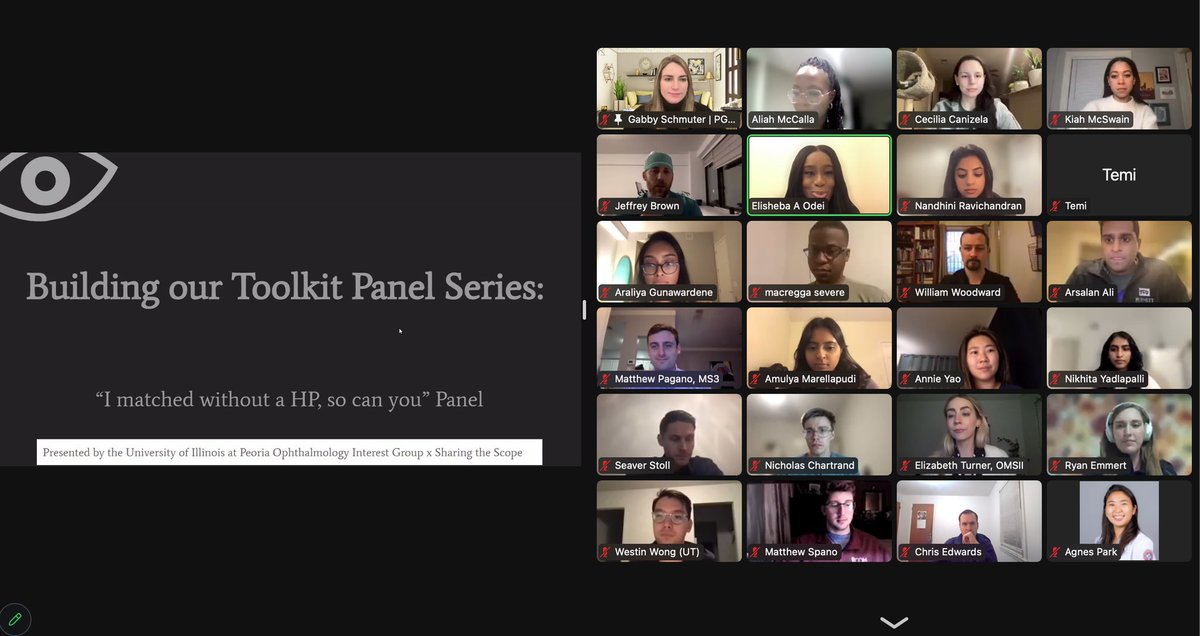 GSchmuter's tweet photo. Very special Zoom yesterday with amazing #ophthalmology colleagues and 85+ bright &amp; talented #medical students about #matching into ophtho without a home dept 👁️ @drharrislakers @honestlybilal @KiahMcSwain1 @doctorquintana &amp; Dr. Jeff Brown @SharingtheScope https://t.co/Rf4McMvpUV