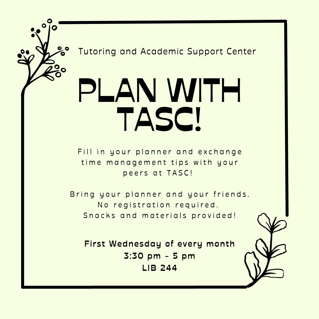 TASCatSFSU's tweet photo. Hey @SFSU students! Join us on Wed, Feb 1 from 3:30-5pm to fill in your planner and talk about ways to manage your time this semester. We'll have the snacks and materials; you just bring yourself and some friends! 🗓📚 https://t.co/D69GTuZBRO