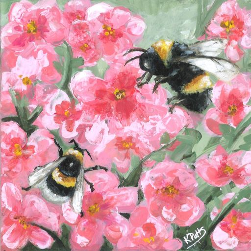 Yet another bee painting... Acrylic on board 6x6. It looks better in person IMO. #myart #bee #bees #beeart