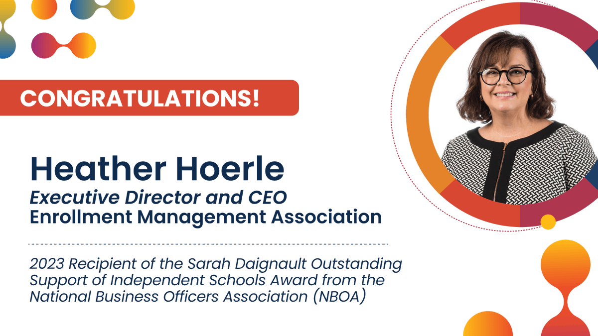 A HUGE shoutout to @HeatherHoerle, EMA’s executive director and CEO, as recipient of the 2023 Sarah Daignault Outstanding Support of Independent Schools Award from the National Business Officers Association (NBOA). We couldn’t be prouder!  hubs.li/Q01zwtbn0