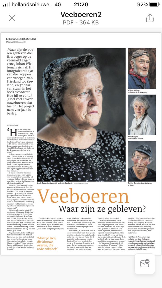 glooyschelder's tweet image. Vandaag in Leeuwarder Courant @lc_nl : Johan Witteman fotografeerde 150 markante, kleinschalige boeren; Noor Hellmann interviewde de boeren en schreef hun verhalen op. Fotoboek te bestellen via uitgeverijkomma.nl/nl/shop/veeboe…