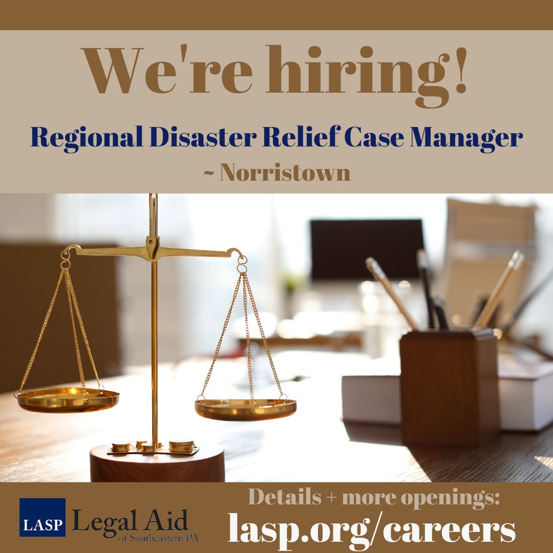 LegalAidSEPA's tweet image. Join our team! LASP is helping in the response to #HurricaneIda. Legal needs following a disaster continue for years. 
🔷 We're hiring a Regional Disaster Relief Case Manager to be based in our Norristown Office with the Community Engagement Unit. 
🔶 lasp.org/careers