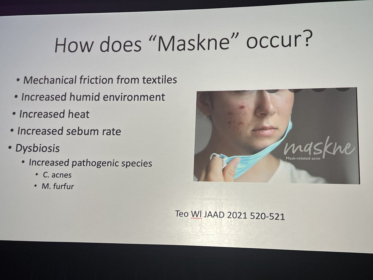 Attended <a href="/MauiDerm/">Maui Derm</a> conference this week. Today I learned that #Covid is here to stay and that #Masks can cause #MaskNe which incudes infections <a href="/AntibioticDoc/">Dr. Lynora Saxinger MD FRCPC Infectious Diseases</a>