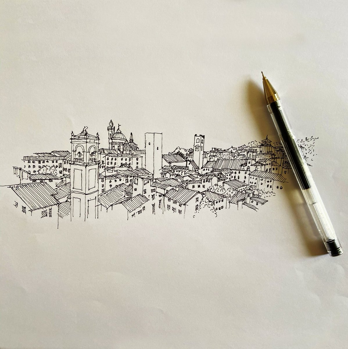 Bergamo sketch centered on the skyline of the Old Town (La Città Alta) and its architecture. #bergamo #italy #travel #sketch #panoramicview #oldtown #architecture #cityscape #cityscape #sketchdaily