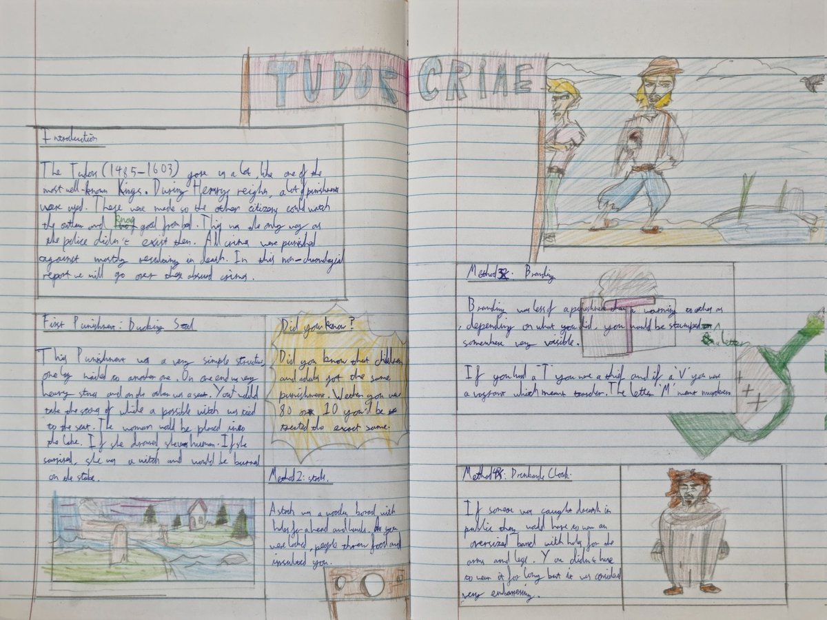 Jumped on the bandwagon of using a double page spread for writing - thanks @primaryteachew - and my children produced some amazing non-chron reports on Tudor punishments 🪓 #teacher5oclockclub #teaching #teacherhack