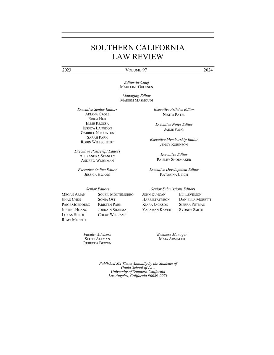 We are excited to announce the newest board of Southern California Law Review, Volume 97! Congrats to all on this amazing achievement.