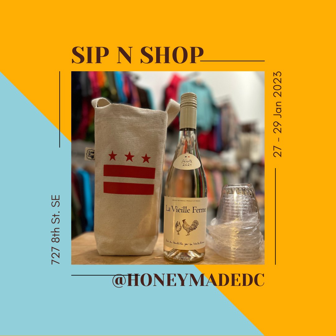 End your week on a high note 🎉 Stop by @honeymadedc now through the 29th for Sip ’n Shop and enjoy a glass of wine while you pick up some gifts for your loved ones (or yourself)!