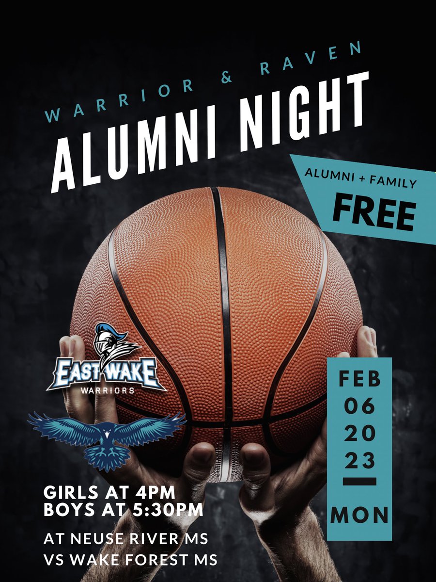 NRMSRavens's tweet photo. Calling all Warrior &amp; Raven Alumni!! 

Come out to see the Ravens take on the Wake Forest Cougars on February 6th at NO COST! We will be honoring YOU and our 8th grade winter student athletes. We hope to see everybody there!

#oncearavenalwaysaraven #onceawarrioralwaysawarrior https://t.co/PnFcwDJA6W