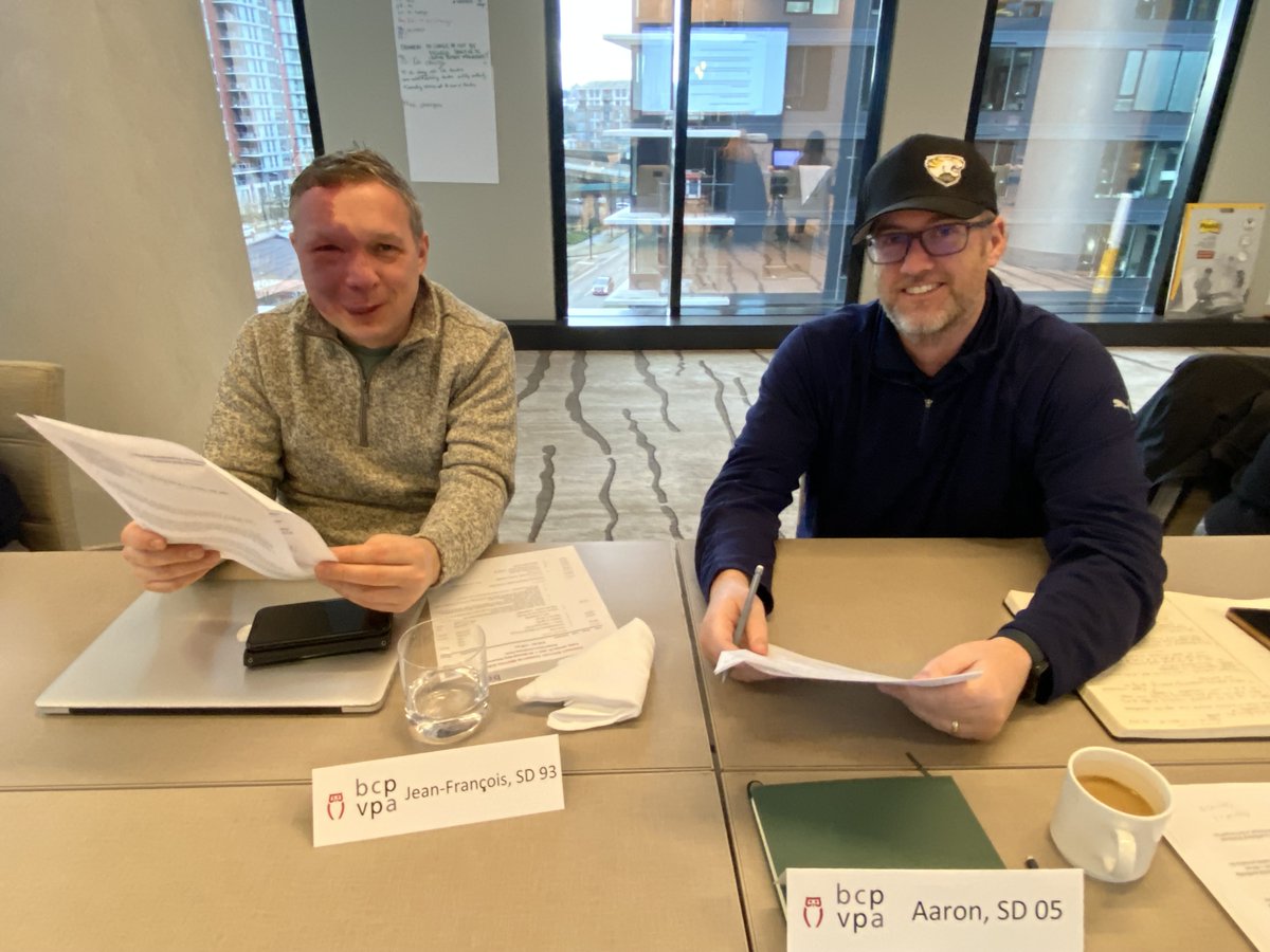 BCPVPA's tweet photo. This afternoon, @bcpvpa #ContractAdvisory committee representatives do a deep dive on terms and conditions within Personal Services Contracts, and explore #CaseStudies on language variations across districts throughout BC. These examples really illuminate the differences! #bced https://t.co/GRGID79Zqr