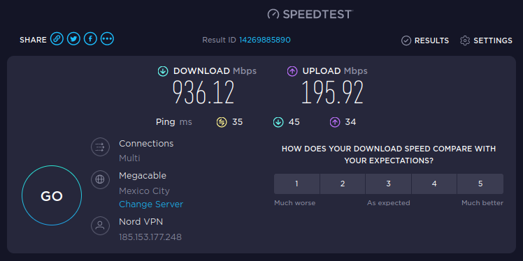 miguel_escom's tweet photo. Nada mal para estar conectado via NordVPN. https://t.co/Z8SwMkCmsL