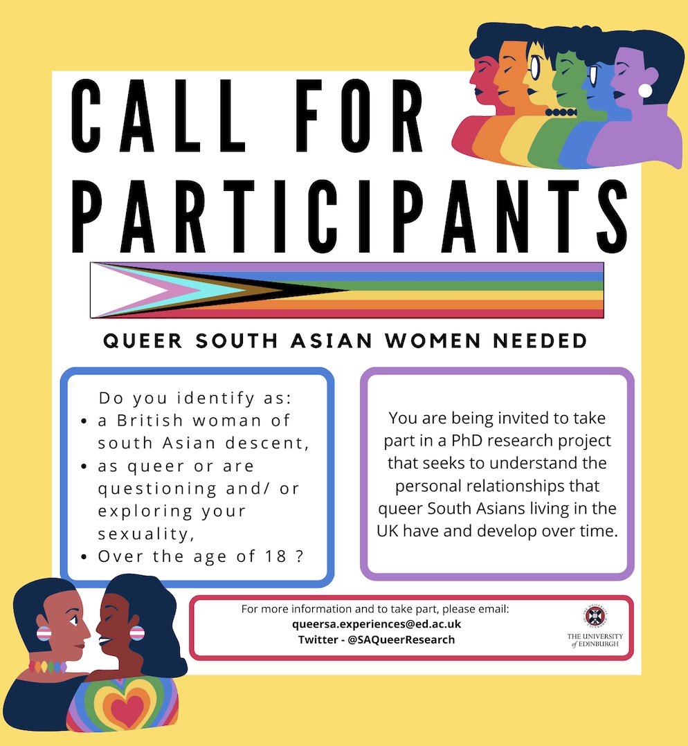 Calling out to all queer British South Asian women! Seeking participants for PhD research on relationships with family and friends. #queer #BritishSouthAsian #research #gaysian