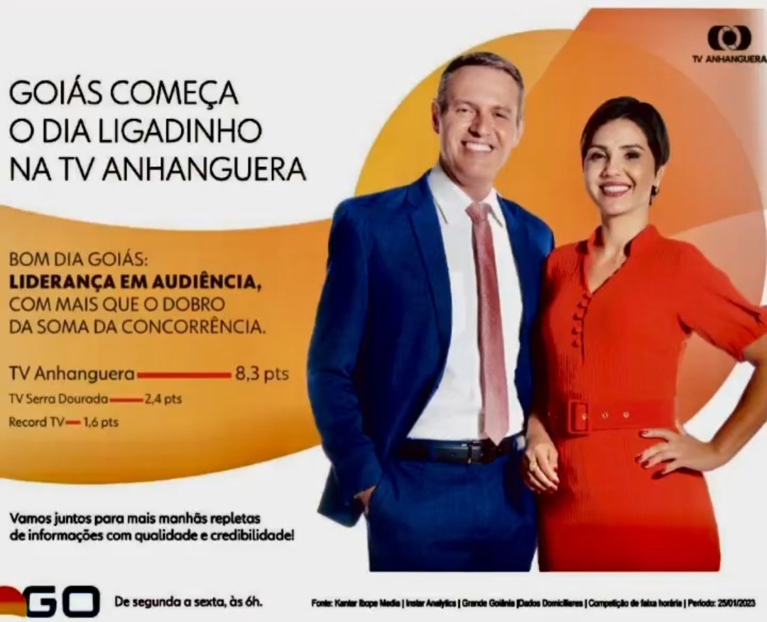 #RetweetandoAudiencia (@retweetando_br) on Twitter photo O #BomDiaGO liderou em Goiânia nesta quarta-feira: (26/01/2023) com 8.3 pontos de audiência em Goiânia, superando a exibição do #PrimeiroImpacto na TV Serra Dourada. A liderança foi comemorada pela TV Anhanguera nas mídias sociais. <a href="/hpancieri/">Handerson Pancieri</a> <a href="/suellereis/">Suelen Reis</a> O #BomDiaGO liderou em Goiânia nesta quarta-feira: (26/01/2023) com 8.3 pontos de audiência em Goiânia, superando a exibição do #PrimeiroImpacto na TV Serra Dourada. A liderança foi comemorada pela TV Anhanguera nas mídias sociais. <a href="/hpancieri/">Handerson Pancieri</a> <a href="/suellereis/">Suelen Reis</a>