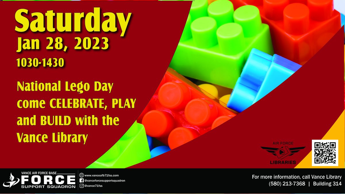 vance71fss's tweet photo. Guess What?  Tomorrow, Saturday, Jan 28  is National LEGO day! 
Join the Vance Library 1030-1420 to CELEBRATE, PLAY and BUILD. https://t.co/g22SdLYLSz