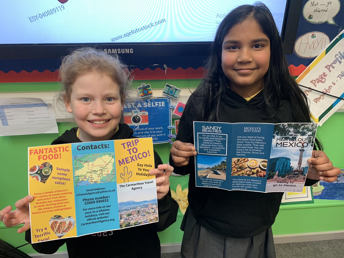 #CaradogRPS have created wonderful persuasive leaflets on <a href="/creativecloud/">Adobe Creative Cloud</a> in <a href="/HwbAddysg_Cymru/">Hwb Addysg Cymru</a> for travel agents to encourage their customers to take a Mexican holiday of a lifetime.👏🏻🌮🇲🇽 #MIEExpert