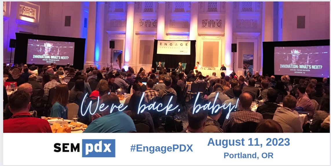 SEMpdx's tweet image. Help spread the news! 📣 Our #EngageConference is back! Super early bird tix are on sale, but hurry because there are only 40 available at this low price. Save the date &amp;amp; register now! sempdx.org/engage/
