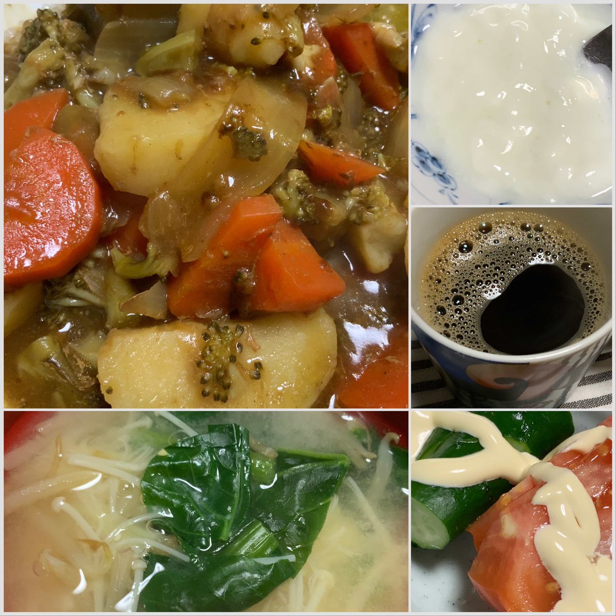 OfficeSouthLake's tweet photo. おはようございます。
昨日の雪が残る朝。朝カレーーーーーーーーー!!!!!でロケットスタートです♪( ´▽`)
#朝カレー #カレー #クッキングプロ #cookingpro #味噌汁 #トマト #キュウリ #サラダ #ヨーグルト #コーヒー https://t.co/Kob6km1CNj
