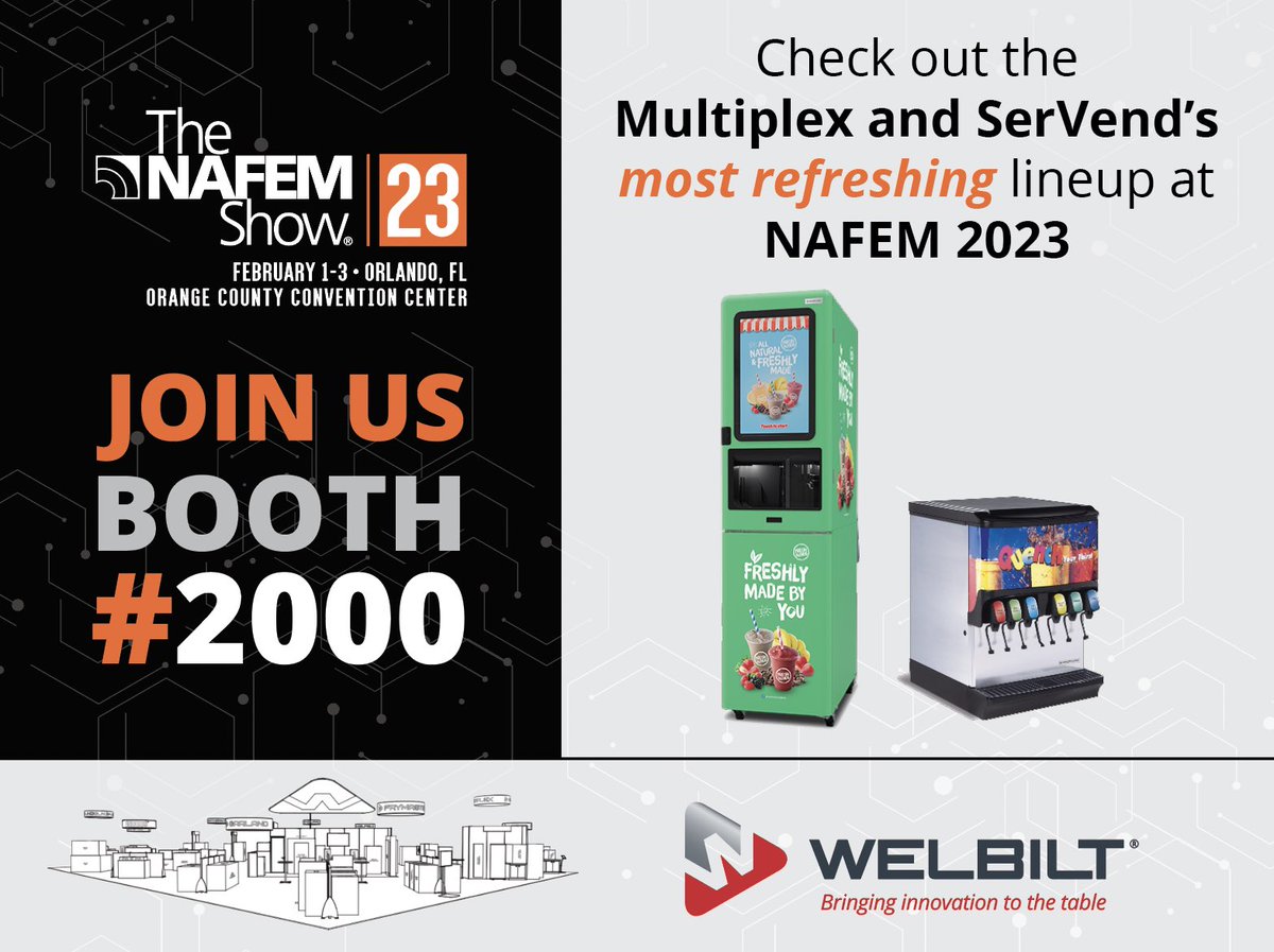 Multiplex_bvrg's tweet photo. Join us in booth #2000 at @TheNAFEMShow, Feb 1-3 for a @fresh_blends on us! Plus, checkout SerVend's SV250, the best option for your beverage dispensing. https://t.co/6oRfFrkRQu
#welbilt #Multiplex #SerVend #aligroupfs #foodserviceequipment #nafem23 #TheNAFEMShow @WelbiltInc https://t.co/ESDGZpdxFL